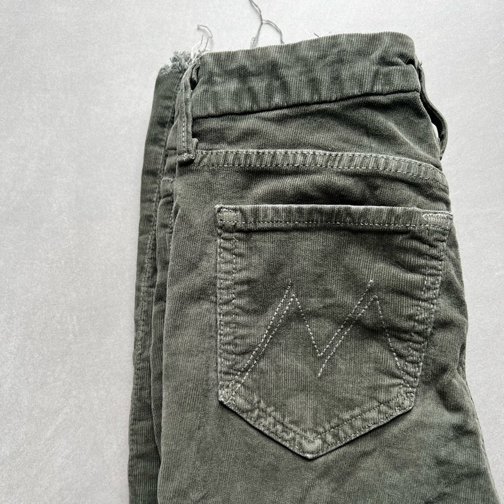 Mother Looker Ankle Fray Jeans in Green Corduroy